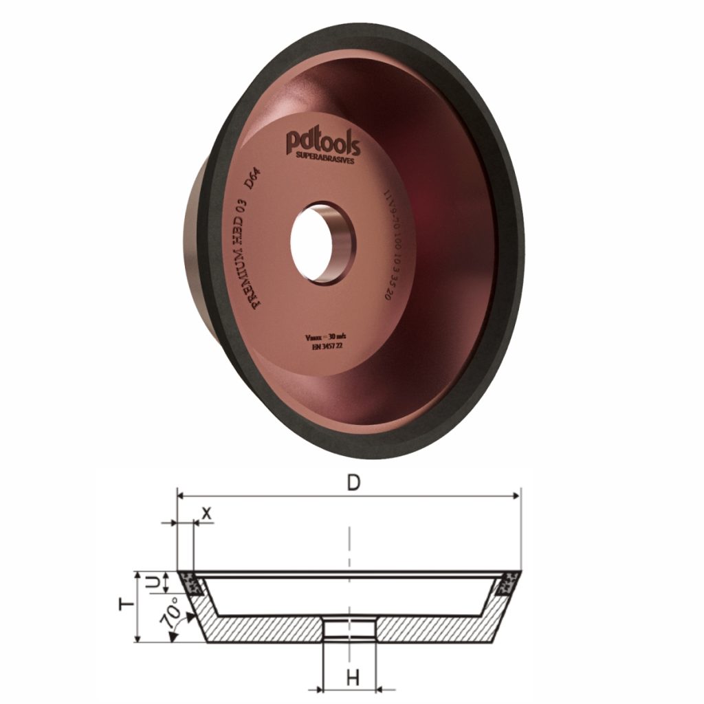 Алмазный шлифовальный круг PDTools PREMIUM 11V9-70 50 x 3 x 1.5 x 20 x 16 mm, HBD03 D46 | Артик...